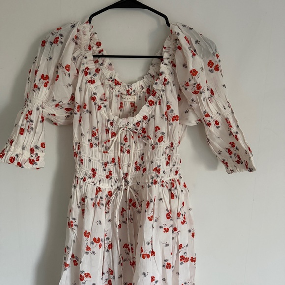 Doen Ischia White Floral Red Poppy Field Maxi Dress Sz M NWT - Picture 9 of 10